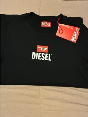 Diesel Black Short Sleeve Tee with Red Logo Tag